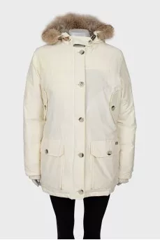 White down jacket with removable fur
