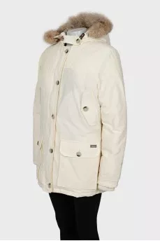 White down jacket with removable fur