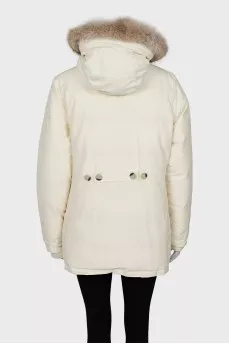 White down jacket with removable fur