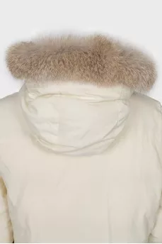 White down jacket with removable fur