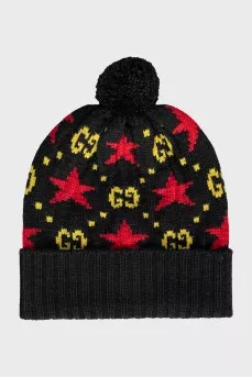 Wool hat with signature print