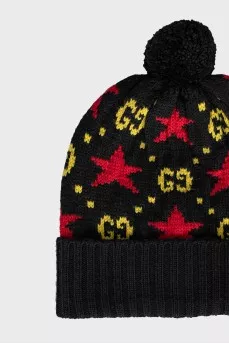 Wool hat with signature print