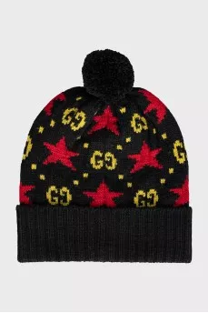 Wool hat with signature print