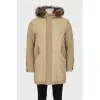 Men's leather and textile parka