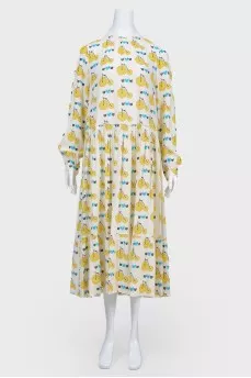 Dress with bikes and cats print