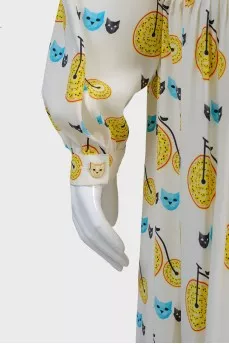 Dress with bikes and cats print
