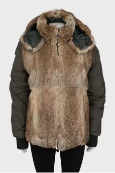 Double-sided fur coat with removable hood