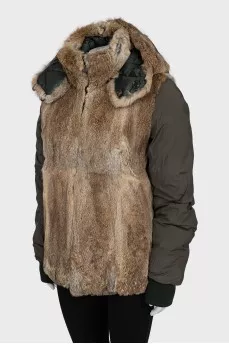 Double-sided fur coat with removable hood
