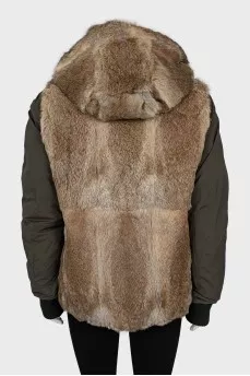 Double-sided fur coat with removable hood