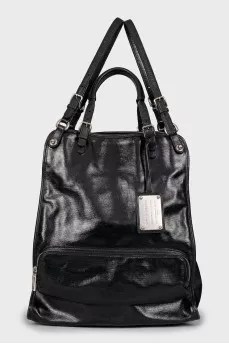 Leather bag with patch pockets
