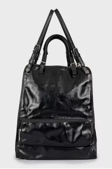 Leather bag with patch pockets