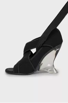 Textile shoes with transparent wedge heels