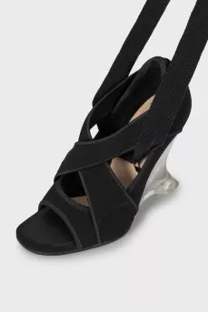 Textile shoes with transparent wedge heels