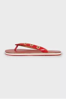 Leather flip flops with eyelet