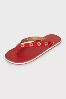 Leather flip flops with eyelet
