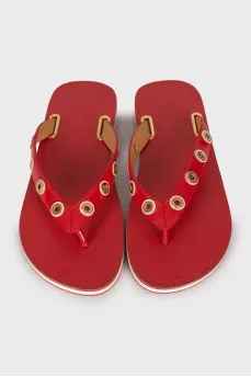 Leather flip flops with eyelet