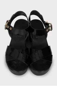 Black leather sandals with heels