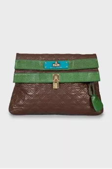 Leather clutch with gold lock