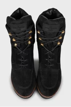 Wedge boots made of textile and suede