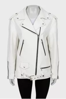White leather biker jacket