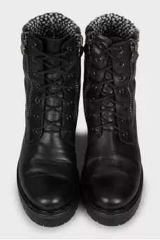 Leather boots with black and white upper