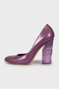 Purple shoes with transparent heels