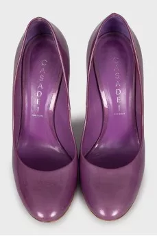 Purple shoes with transparent heels