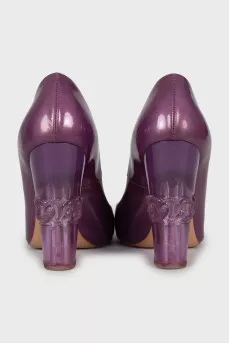 Purple shoes with transparent heels
