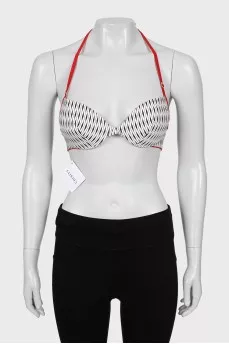Striped swimsuit with tag
