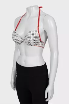 Striped swimsuit with tag