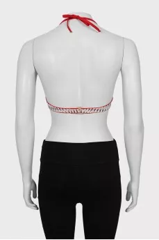 Striped swimsuit with tag