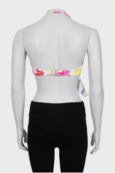 Swimsuit with a bright print and tag