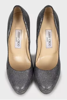 Silver leather stiletto heels
