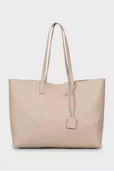 Beige leather tote bag