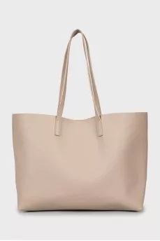 Beige leather tote bag