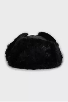 Leather and fur hat