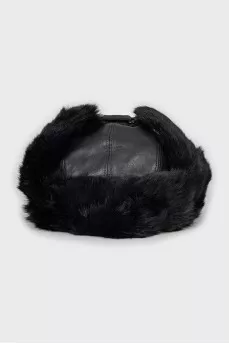 Leather and fur hat