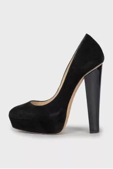 Black suede high heel shoes