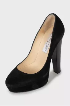 Black suede high heel shoes