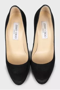 Black suede high heel shoes