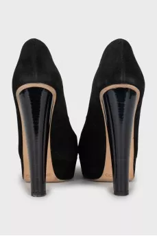 Black suede high heel shoes