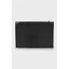 Leather clutch with brand logo