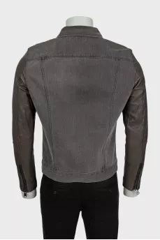 Men's denim jacket with leather sleeves