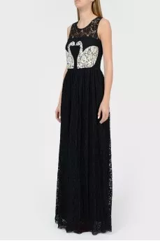 Floor-length black lace dress
