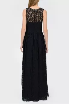 Floor-length black lace dress