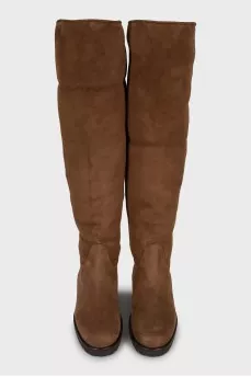 Insulated suede over-the-knee boots