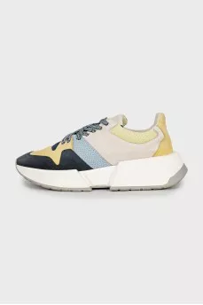 Combined sneakers made of textile and suede