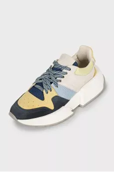 Combined sneakers made of textile and suede