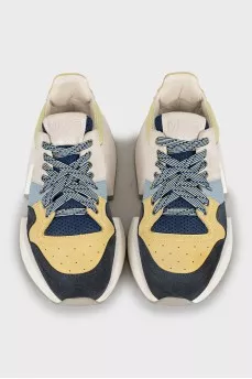 Combined sneakers made of textile and suede