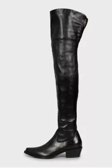 Leather over the knee boots with a beveled heel